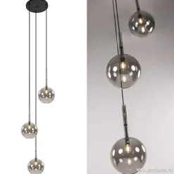 3-Lichts videlamp smoke glas met zwart