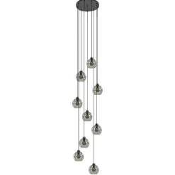 9-Lichts videlamp zwart met smoke glazen kappen