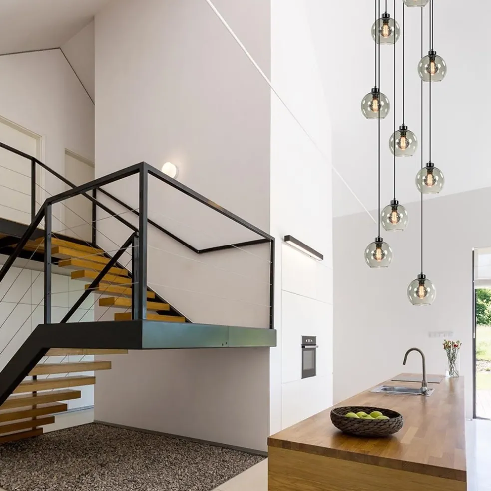 9-Lichts videlamp zwart met smoke glazen kappen