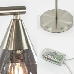 3-Lichts vloerlamp nikkel met smoke glazen kappen dimbaar