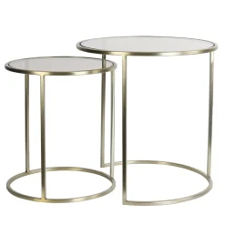 Light and Living bijzettafel Duarte set van 2 goud met bruin glas