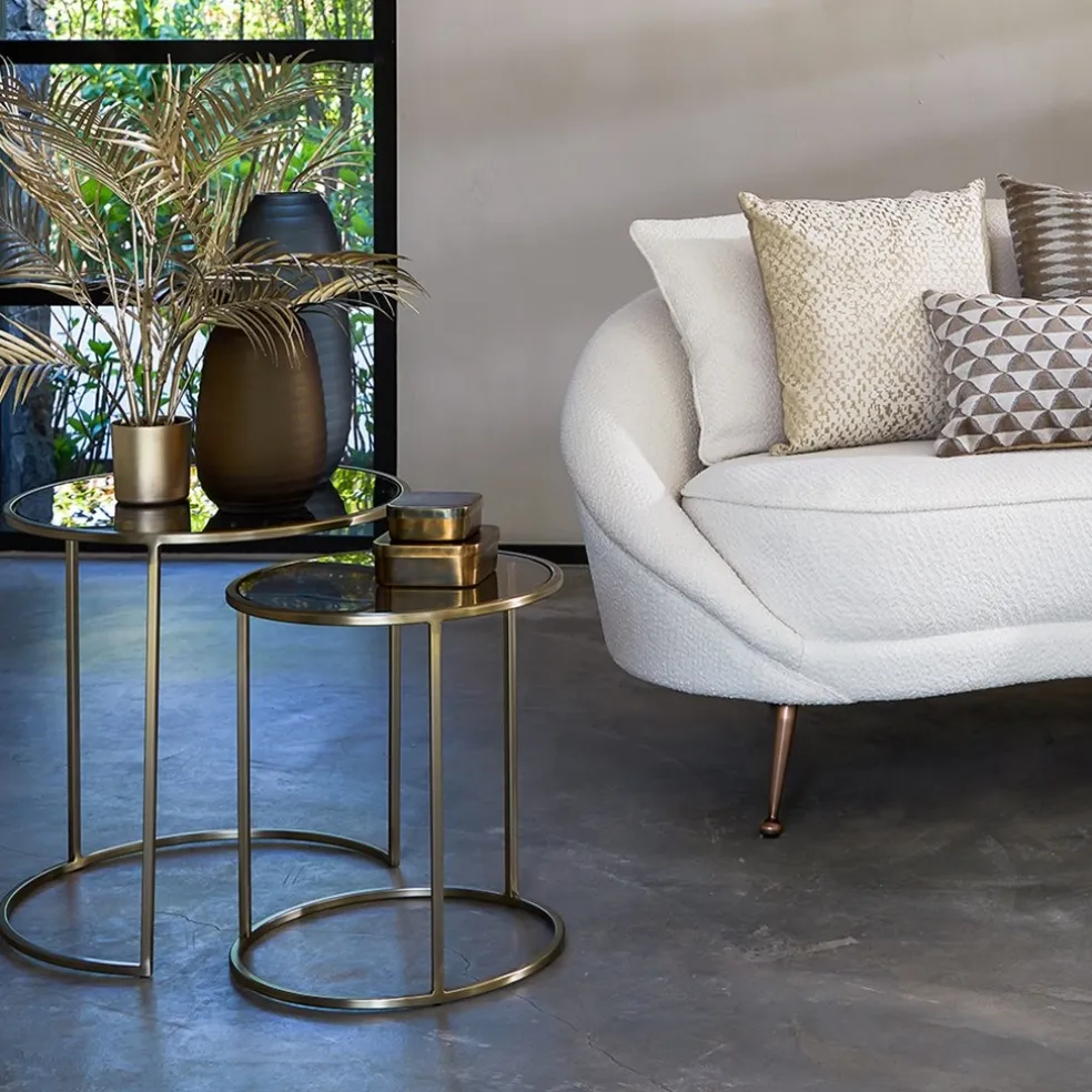 Light and Living bijzettafel Duarte set van 2 goud met bruin glas