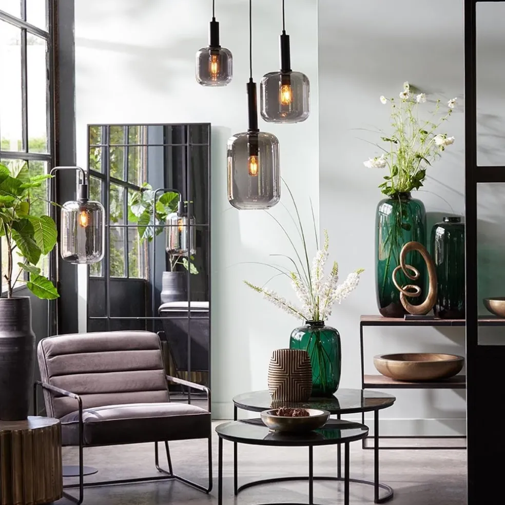 Light and Living hanglamp Lekar zwart met smoke glas klein