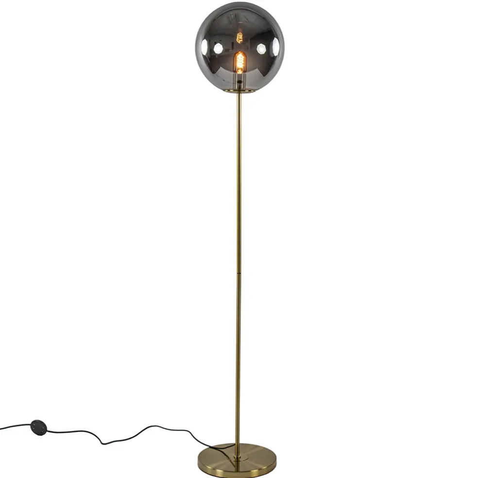 Light and Living vloerlamp Medina goud met smoke glas