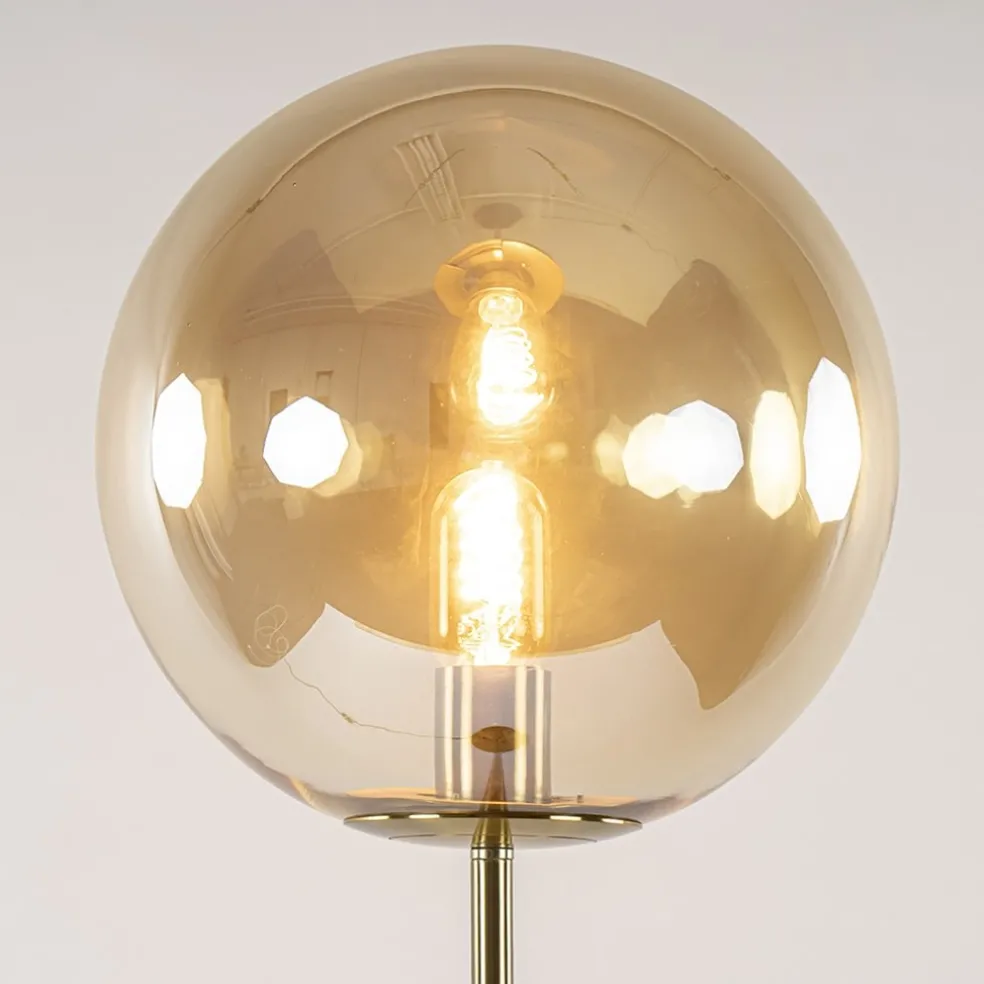 Light and Living vloerlamp Medina goud met amber glas