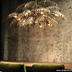 Luxe eettafelhanglamp palm oud zilver