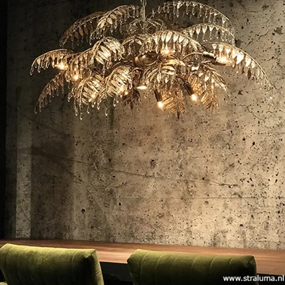 Luxe eettafelhanglamp palm oud zilver