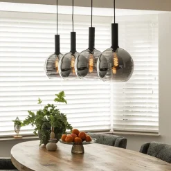 Luxe 4-lichts eettafelhanglamp met smoke glazen bollen
