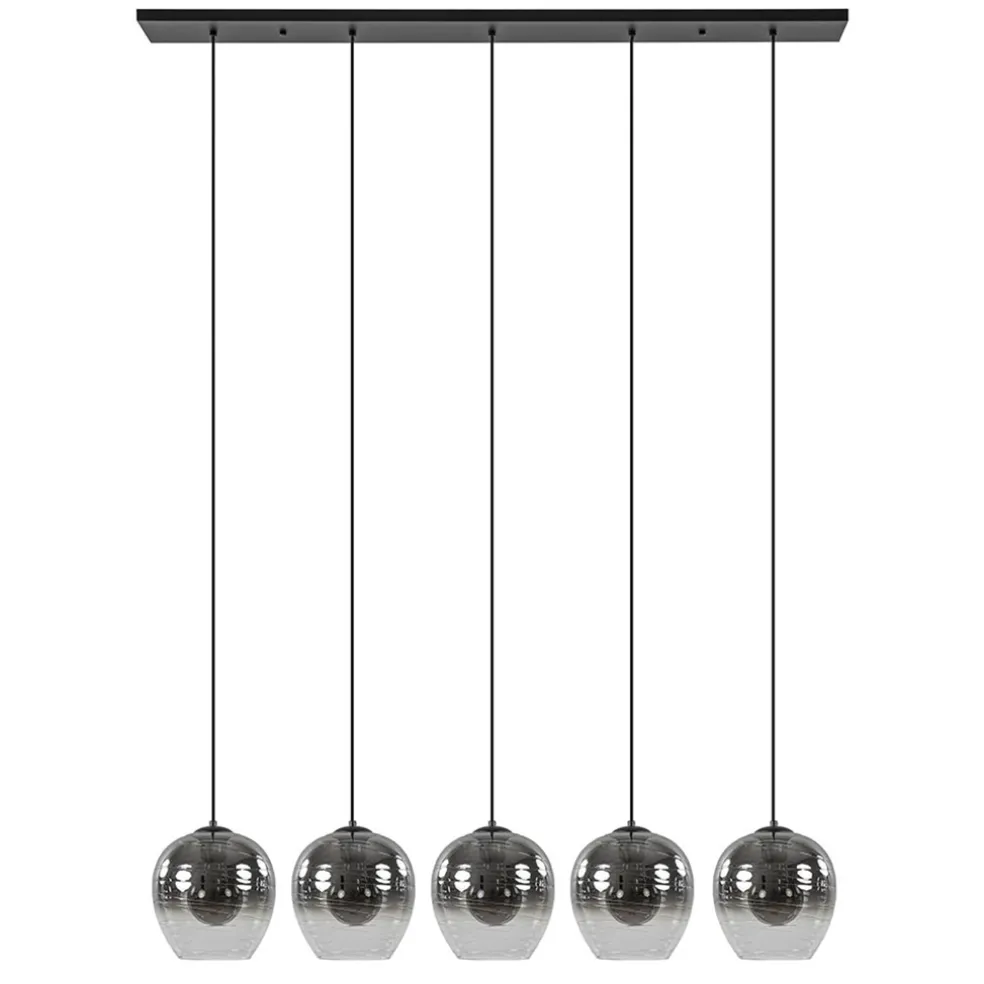 Luxe 5-lichts eettafelhanglamp smoke glas met verloop