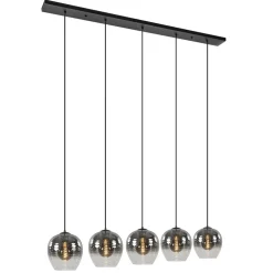 Luxe 5-lichts eettafelhanglamp smoke glas met verloop