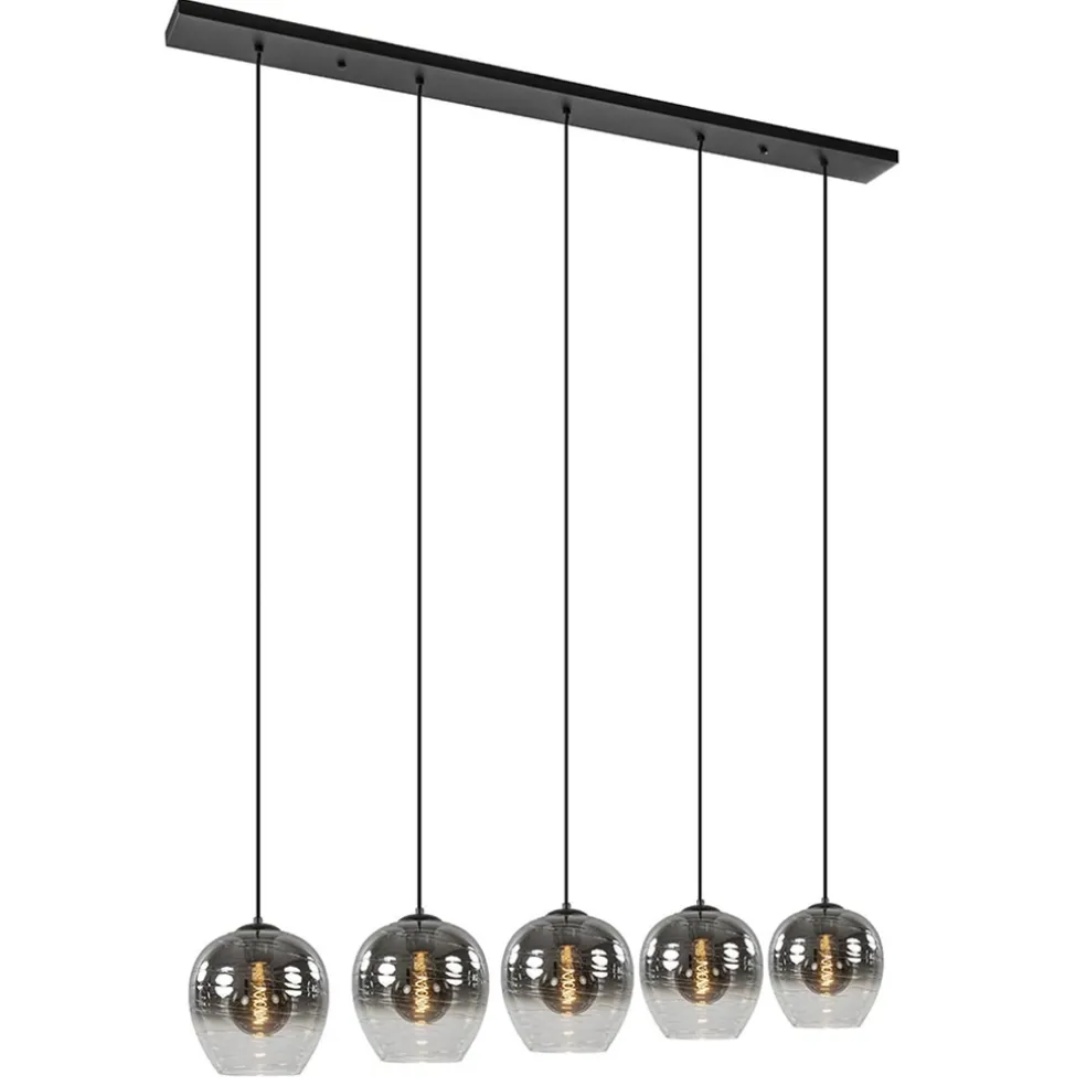 Luxe 5-lichts eettafelhanglamp smoke glas met verloop