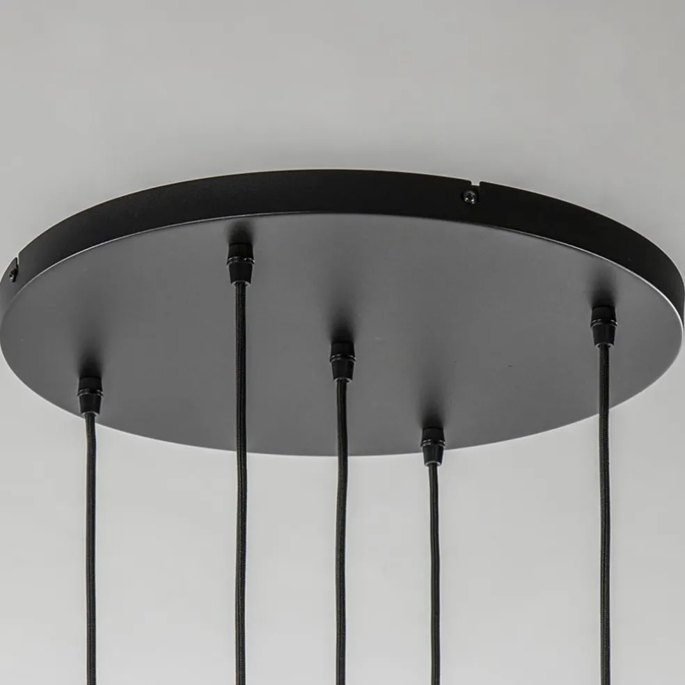 Luxe 5-lichts videlamp messing met amber glazen bollen