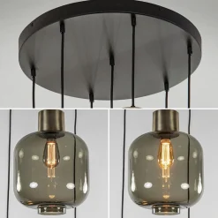 Luxe 7-lichts videlamp zwart/brons met smoke glas