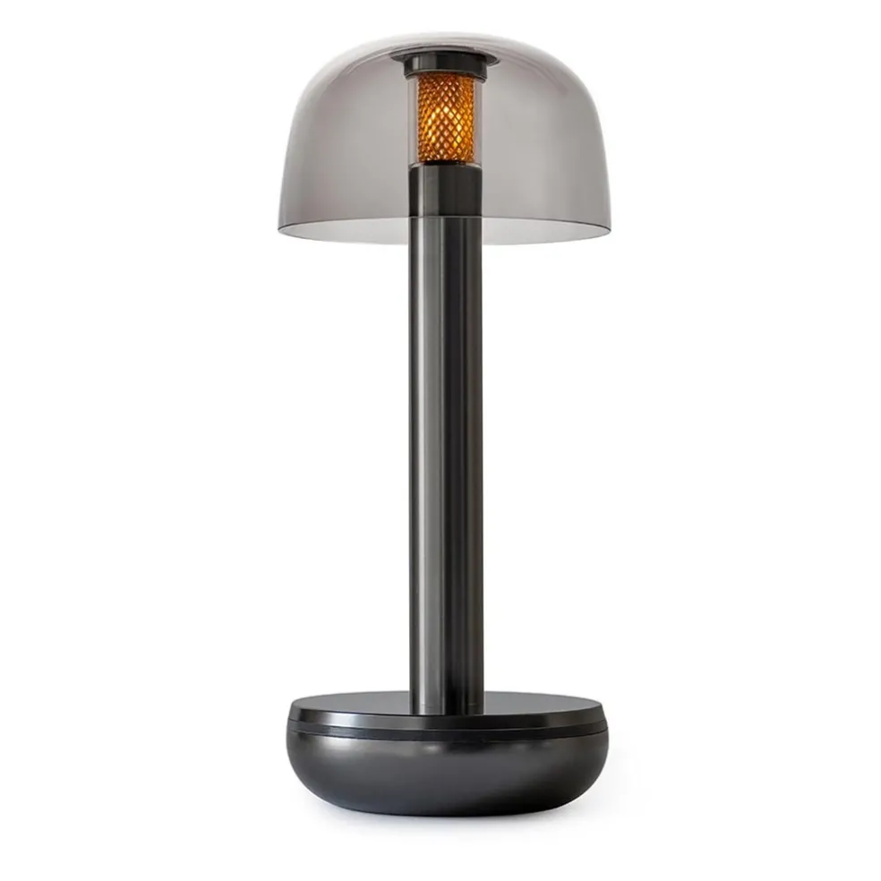 Luxe tafellamp op batterij dimbaar titanium/smoke