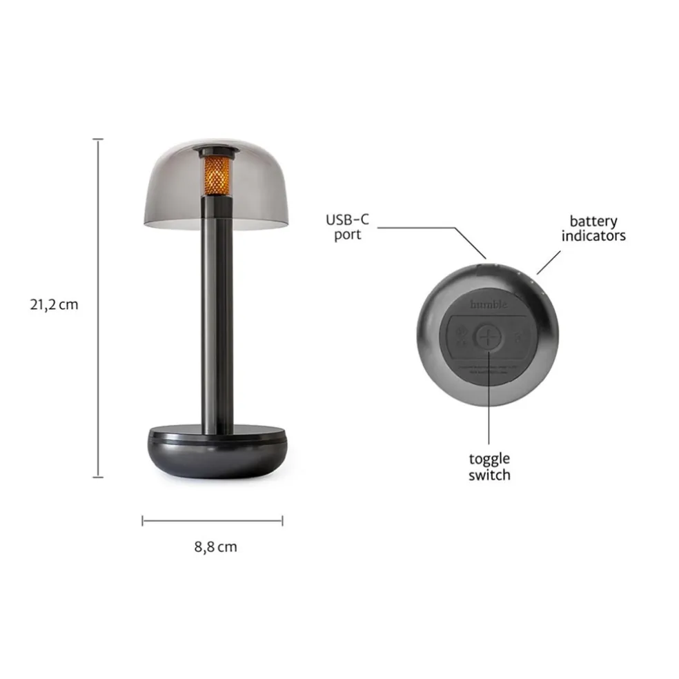 Luxe tafellamp op batterij dimbaar titanium/smoke