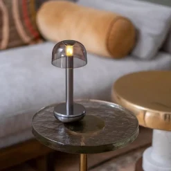 Luxe tafellamp op batterij dimbaar titanium/smoke