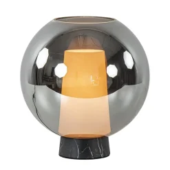 Luxe tafellamp smoke/titanium glas met zwart marmer
