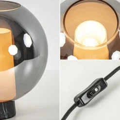 Luxe tafellamp smoke/titanium glas met zwart marmer
