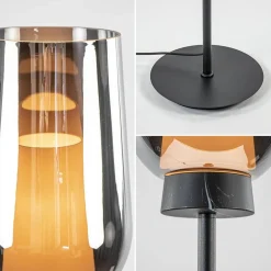 Luxe vloerlamp zwart marmer met smoke glazen kap