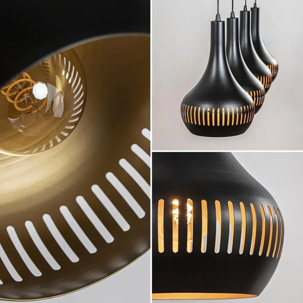 Mat zwarte eettafelhanglamp zwart met goud 4-lichts