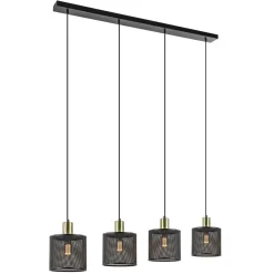 Mat zwarte eettafelhanglamp cilinder kappen met goud