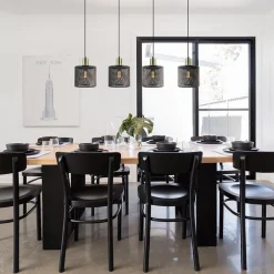 Mat zwarte eettafelhanglamp cilinder kappen met goud