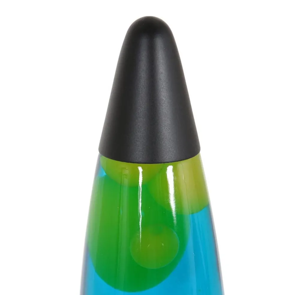 Mat zwarte lavalamp met blauw water en groene vlekken