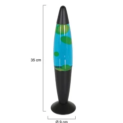 Mat zwarte lavalamp met blauw water en groene vlekken