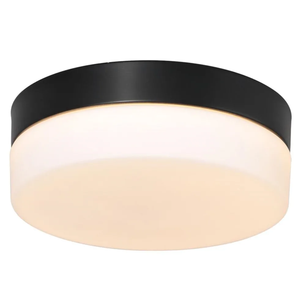 Mat zwarte LED plafondlamp met wit glas IP44 dimbaar