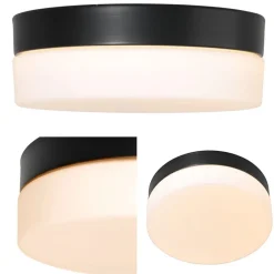 Mat zwarte LED plafondlamp met wit glas IP44 dimbaar