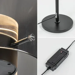 Mat zwarte LED vloerlamp met glazen kap helder/titanium