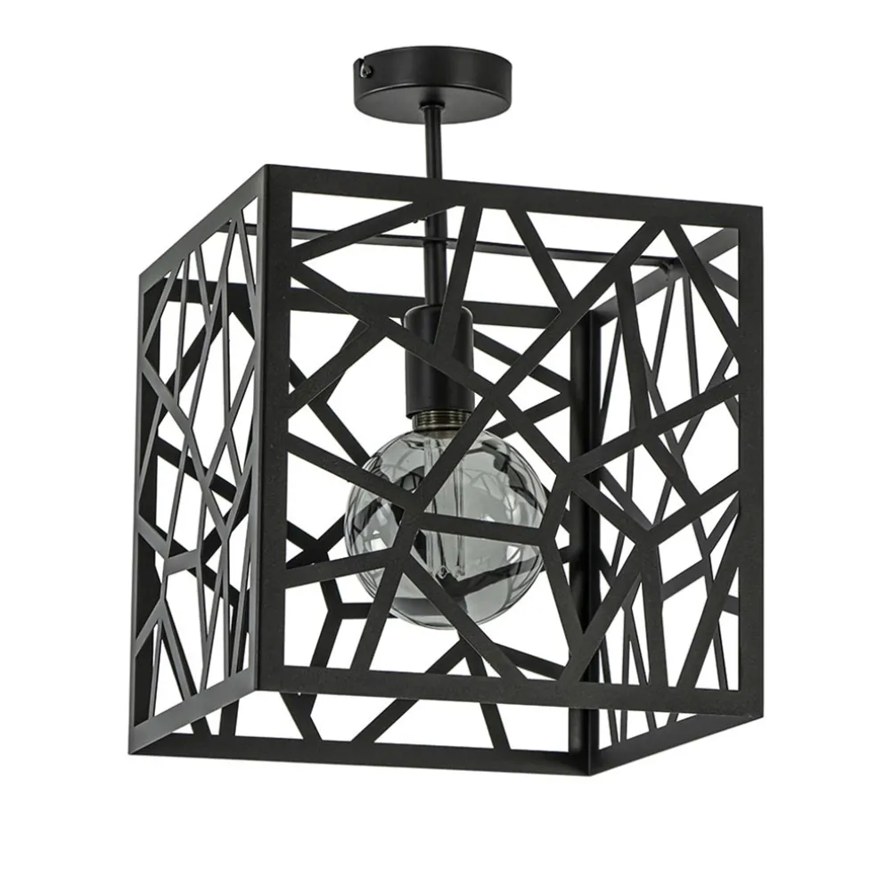 Mat zwarte plafondlamp metaal met vierkante kap
