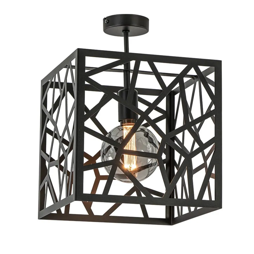 Mat zwarte plafondlamp metaal met vierkante kap