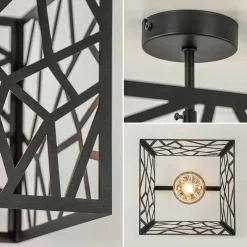 Mat zwarte plafondlamp metaal met vierkante kap