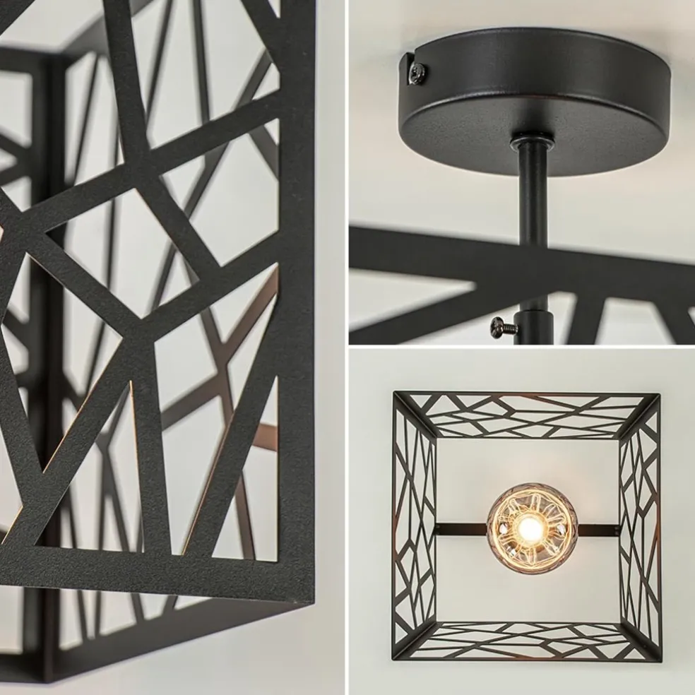 Mat zwarte plafondlamp metaal met vierkante kap