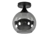Mat zwarte plafondlamp met smoke glazen bol klein