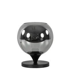 Mat zwarte tafellamp met smoke/titanium bol klein