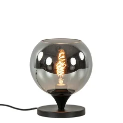 Mat zwarte tafellamp met smoke/titanium bol klein