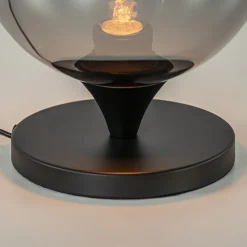 Mat zwarte tafellamp met smoke/titanium bol klein