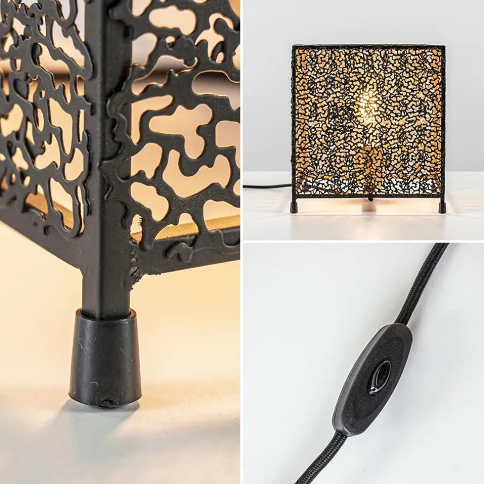 Mat zwarte tafellamp met goud vierkant