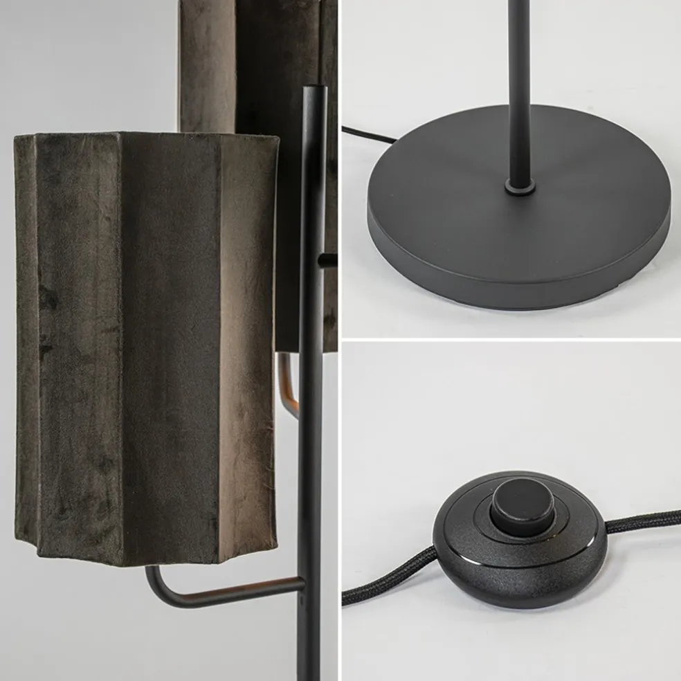 Mat zwarte vloerlamp Edisa met velvet bruine kappen