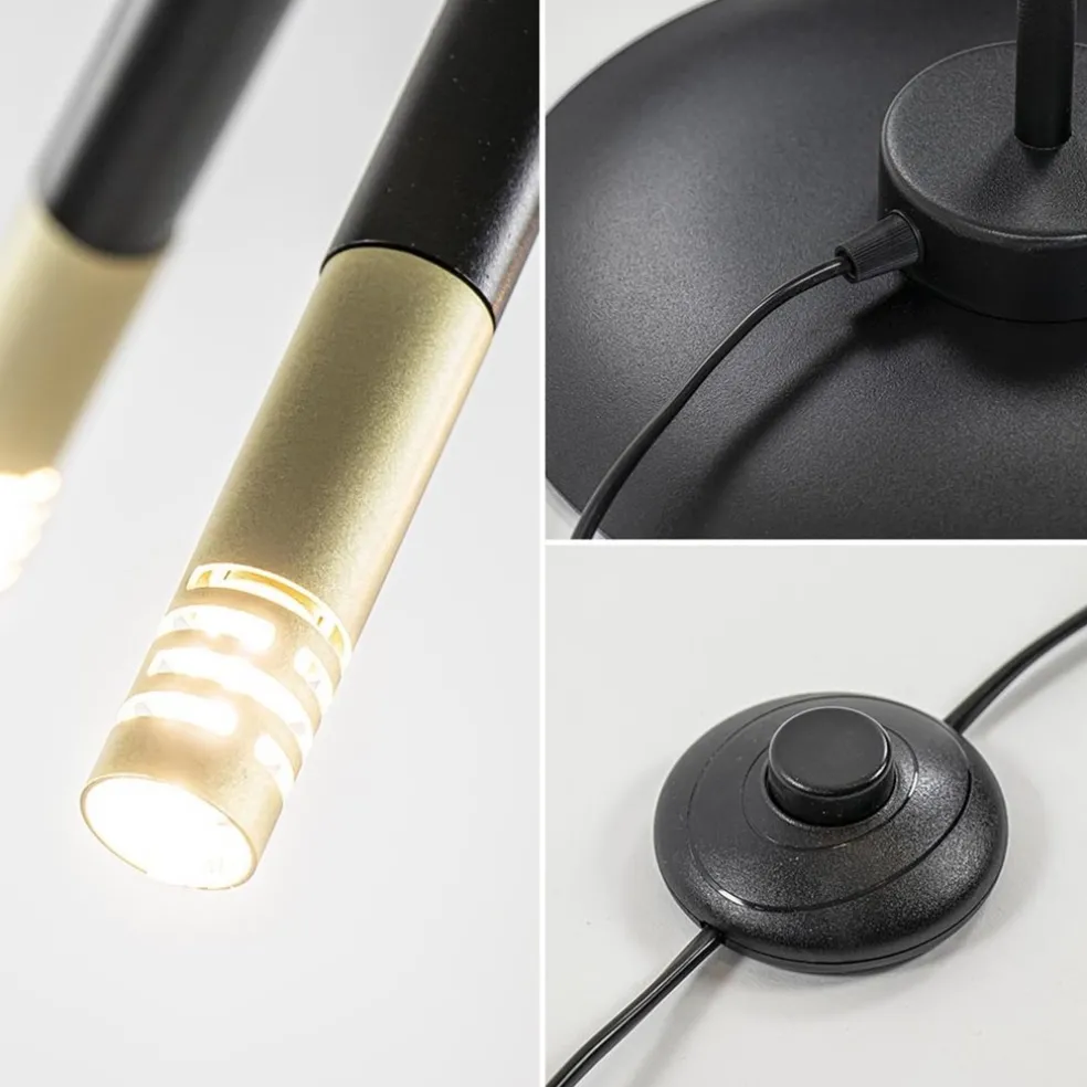 Mat zwarte vloerlamp G9 met gouden accenten