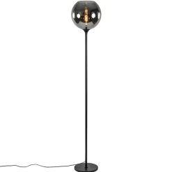 Mat zwarte vloerlamp met smoke/titanium glazen kap