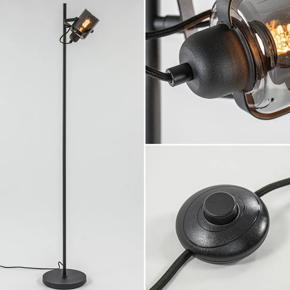 Mat zwarte vloerlamp met smoke/titanium glas