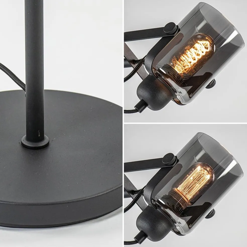 Mat zwarte vloerlamp met smoke/titanium glas