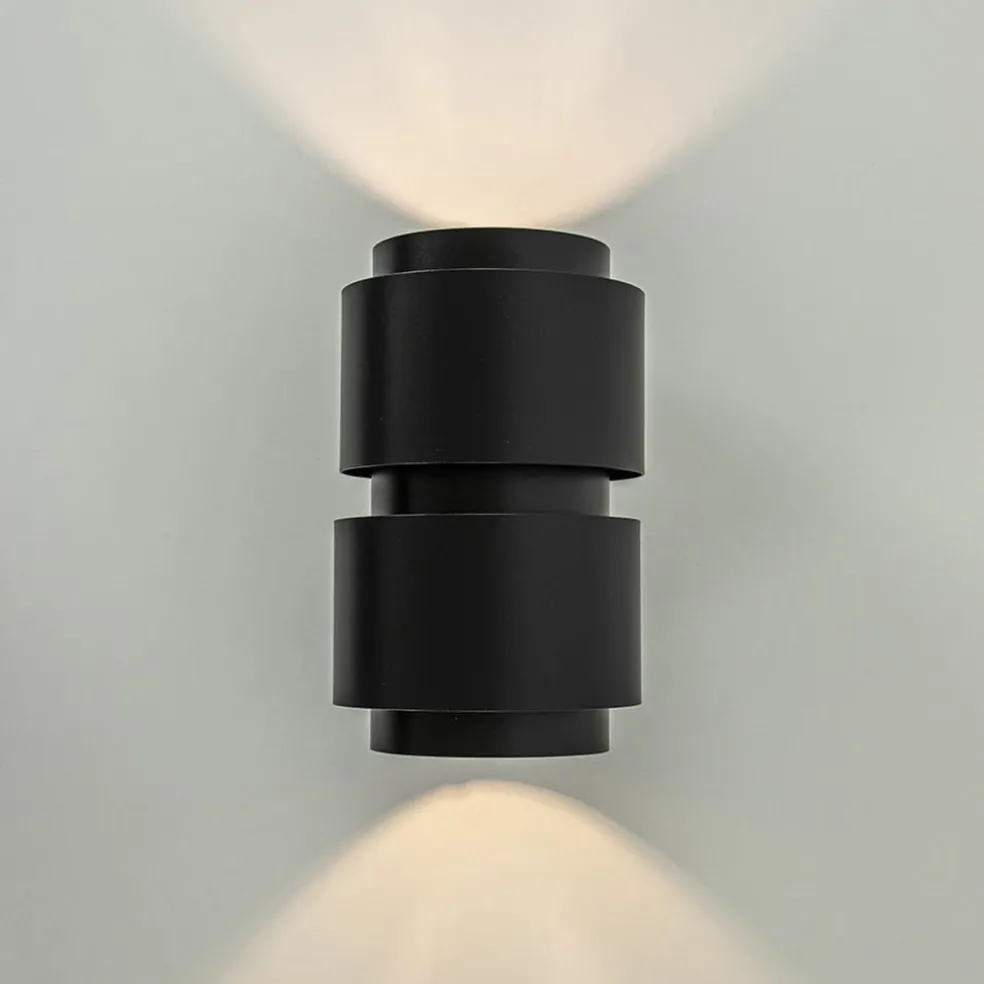 Mat zwarte wandlamp cilinder up+down G9