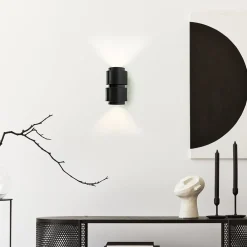 Mat zwarte wandlamp cilinder up+down G9