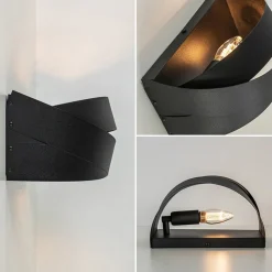 Mat zwarte wandlamp half rond E14