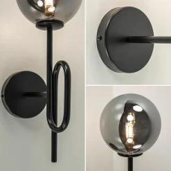 Mat zwarte wandlamp trompet met smoke glas