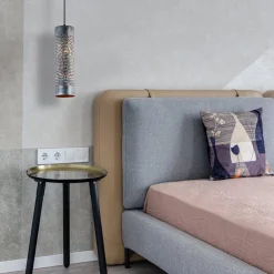 Metalen hanglamp cilinder bruin gevlamd